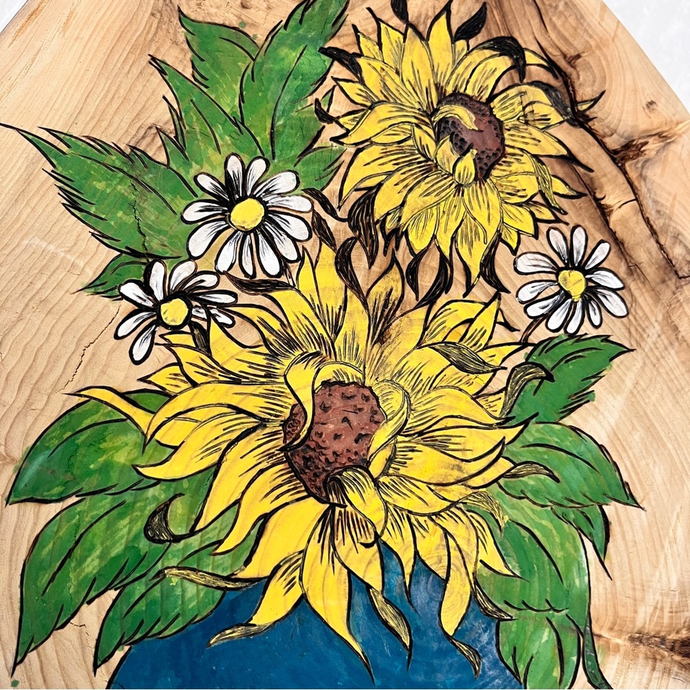 Sunflower Wood Burned Hand‎ Made Wall Decor unique - Picture 4 of 10